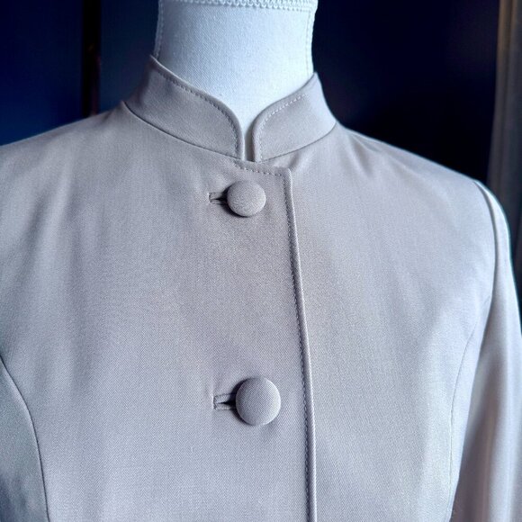 Vintage Custom Hand Made Light Grey Mandarin Collar Skirt Suit - Picture 3 of 13